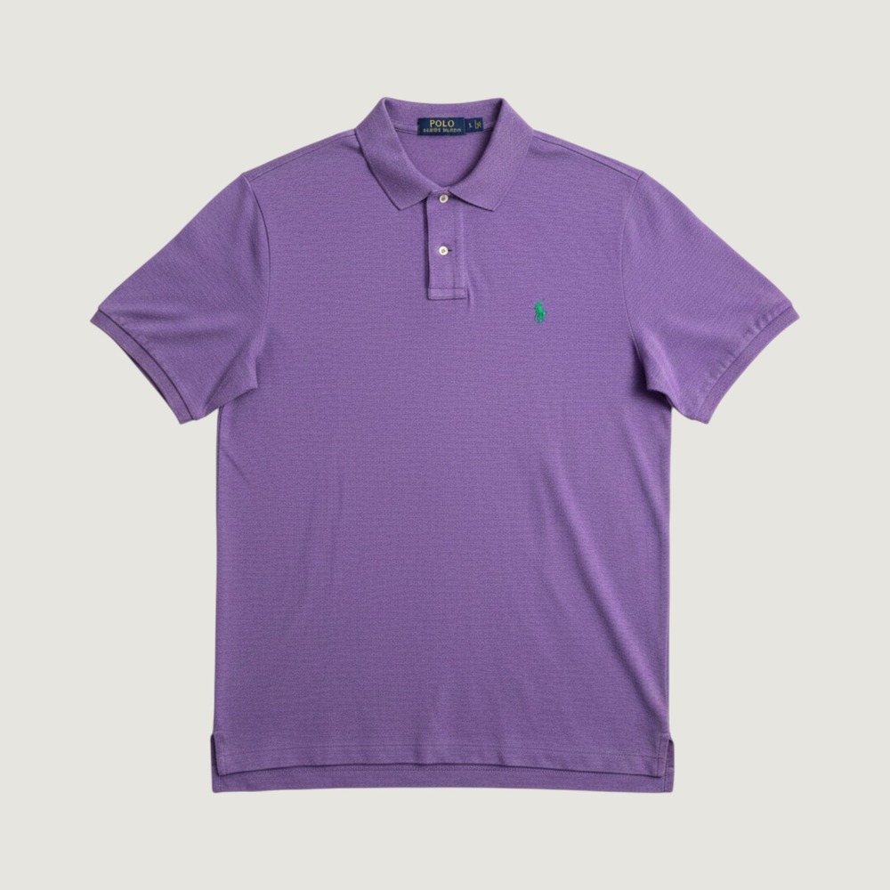 Polo Ralph Lauren Mens Large Purple Heathered Cotton Short Sleeve Polo Shirt